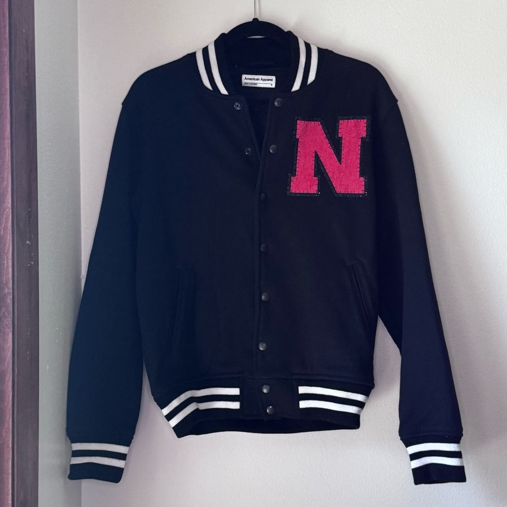American Apparel Nebraska Huskers Varsity Jacket snaps‎ pockets medium USA